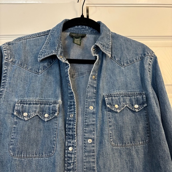 VTG Ralph Lauren Western Blue Denim Shirt with Pearl Buttons & Intricate Details - Picture 4 of 15